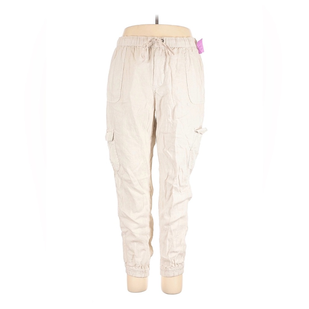 Nicole Miller New York Beige Drawstring 100% Linen Pants Ankle Cropped Sz Small - Picture 2 of 5